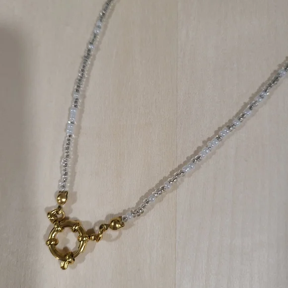 🩶🤍NEW🩶🤍 PRETTY!! SS 3MM Glass Bead Anchor Necklace in GREY,SILVER, &WHITE - Picture 10 of 13